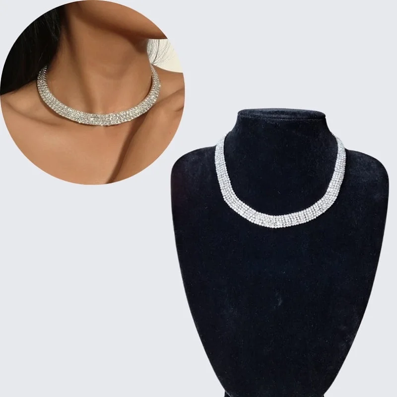 Collar gargantilla strass brilante joyería de fiesta - Imagen 2